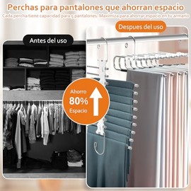 Perchas Ganchos para Pantalones Ropa de 9 Niveles, 2 Piezas Perchas Plegables Antideslizantes, Organizadores De Almacenamiento para Colgar Pantalones 