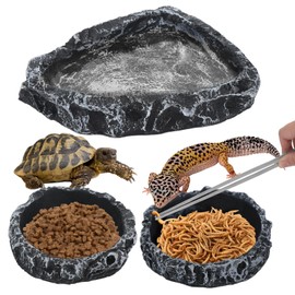 4 Pack Reptile Feeding Dish Reptile Food Water Bowl with Reptile Feeding Tongs Reptile Plate Dish for Feeding Tortoise Dragon Leopard Gecko Lizard, Black