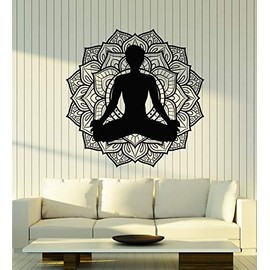 Vinyl Wall Decal Meditation Lotus Pose Mandala Yoga Studio Stickers Mural Large Decor (g5465) Black