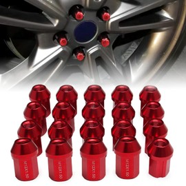 VEHSUN Aluminum Wheel Nuts, Tire Nuts, Racing Nuts, Wheel Lock Nuts, M12 x P1.25, Height 1.4 inches (35 mm), Set of 20, Color Nut Bag Nut, Lightweight, Anti-Theft, Lock Nut with Dedicated Socket, Red
