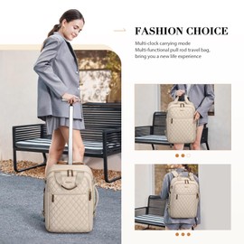 GOLF QUALITY Rolling Backpack for Women,Travel Laptop Backpack with Wheels Roller Personal Item Backpack Wheeled Underseat Carry On Luggage,Fit 17Inch,Apricot