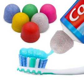 Chrome Cherry SqueezMe Self-Closing Toothpaste Caps, Silicone Lid for Kids & Adults, No Mess Toothpaste Dispenser, Easy Squeezer Cap for Tubes, Bathroom Accessory, Glitter, Pack of 6