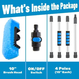 60" Car Wash Brush with Long Handle,Flow-Thru Soft Bristle Car Washing Brush with Extendable Handle and Hose Attachment for Car, RV, SUV, Truck