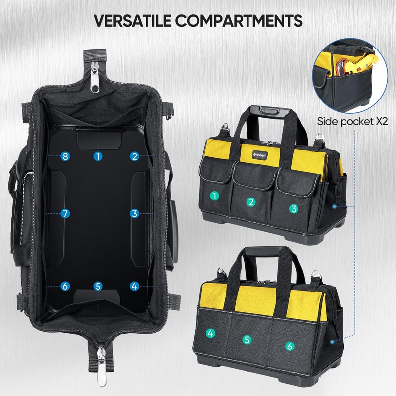 TICONN Tool Bag with Multi-Pockets Wide Mouth Tool Tote with