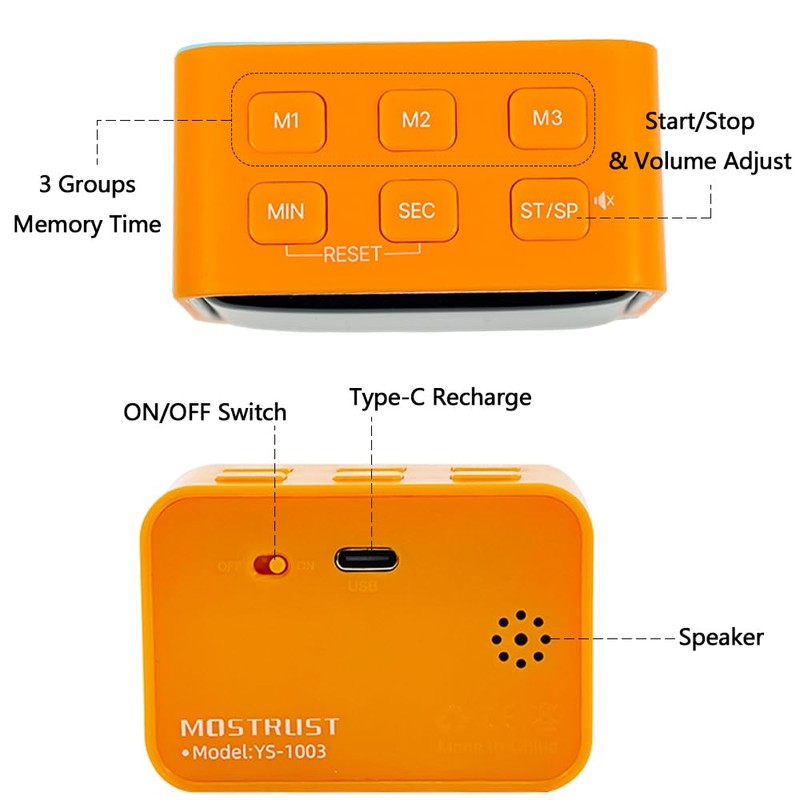 MOSTRUST Digital Mini LED Timer, Rechargeable LED Countdown/Up Timer, 3