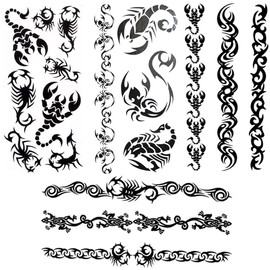 Yesallwas TATTOO Tattoo Stickers Tribal Black Scorpion Scorpion Set of 4 Japanese Pattern Tattoo Stickers Real Large Waterproof Long Lasting Japanese Carving Tattoo Body Stickers for Men 3.5 x 7.5 inches (9 x 19 cm) (Black Black)