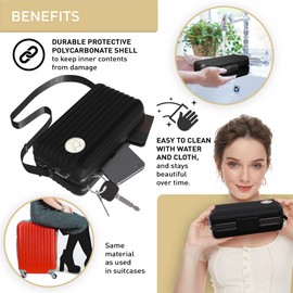 Elestoria Aestoria - Monederos de embrague rígidos para mujer, correa de piel ajustable con peso ligero y alta resistencia, Negro -