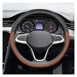 ZIMISI 14.5"-15" Car Steering Wheel Cover, Microfiber Leather Breathable Wheel Cover, Anti-Slip Lining Steering Wheel Covers, Car Accessories Interior Decoration for Women Men (Coffee)