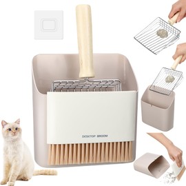 SiliFine Cat Litter Scooper Kit Wooden Handle Metal Cat Litter Scoop includes Small Broom and Dustpan Set Portable Cleaning Brush and Dustpan Combo Wide Slots Fast Sifting Cat Litter Scooper