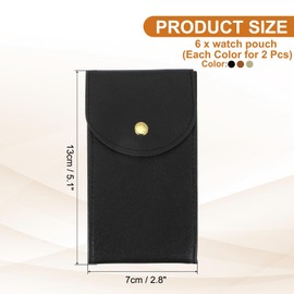 uxcell 6 Pcs Leather Watch Pouch, 5.1 x 2.8 Portable Travel Case Jewelry Storage Bag for Travel, Single Watch Storage Pouch for Men and Women with Snap Button, Black/Brown/Gold