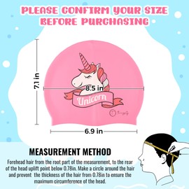 THINGSITY Kids Swim Cap - Comfortable and Durable Waterproof Hat for Long and Short Hair, Beats Chlorine, Non-Slip Lining and Waterproof Design and Protection (Pink Unicorn)