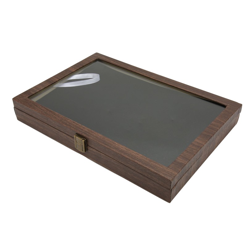 Pin Display Case Large Black PU Leather Dustproof Glass Widely