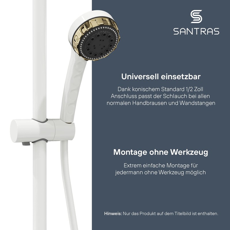 SANTRAS® Premium Shower Hose White/Gold 2.00 m with Flow Limiter