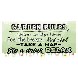 Garden Sign | Metal Signs Tin Wall Hanging Plaques | Gardening Accessories for Shed Man Cave | Friendship Gifts for Him Her Friends | 2 Sizes 400mm x 200mm and 200mm x 100mm - Garden Rules