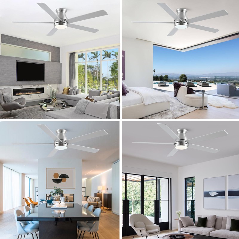 POCHFAN 60 Inch Brushed Nickel Ceiling Fans with Lights and