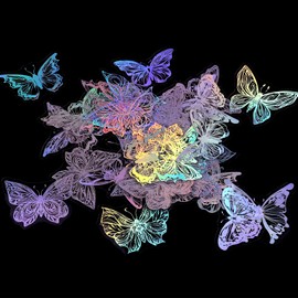 KINBOM Pack of 45 Holographic Stickers, PET Waterproof Stickers, Butterfly Glitter Resin Stickers, Transparent for Scrapbooking, Diary, Daily Planner, Water Bottle (Butterfly)