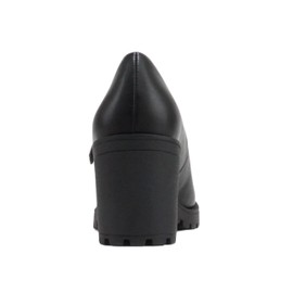 Soda “Eviana” ~ Women Mary Jane Round Toe Mid Chunky Block Heel Lug Sole Pump with Adjustable Strap (Black Pu, 7.5)