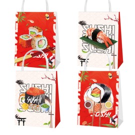 12 Pack Sushi Party Bags Japanese Sushi Party Bags with Handles Sushi Goodie Candy Treat Bags for Sushi Portable Party Bags Sushi Party Supplies