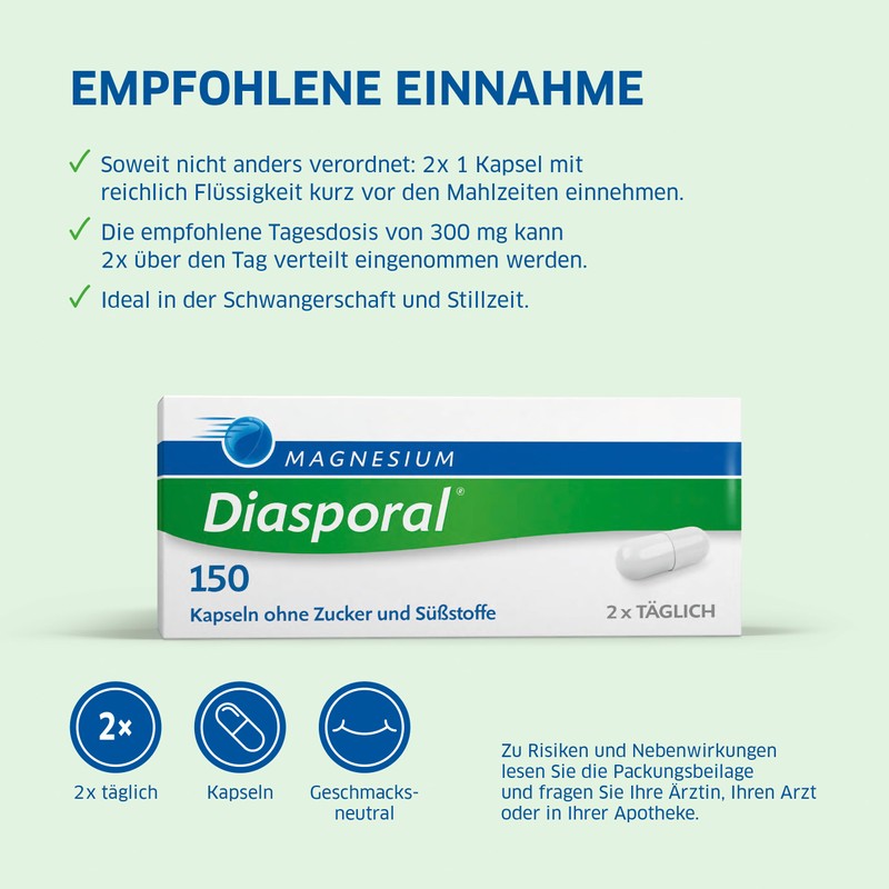 Magnesium Diasporal 150 Capsules: 150 mg Magnesium per Capsule, Against