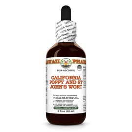 California Poppy and St John's Wort Glycerite, Made in Hawaii, All Natural, Vegan, Lab Tested Alcohol-Free Liquid Extract - 2 fl.oz