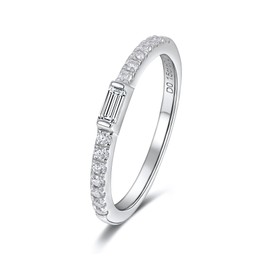 Hitlinker Moissanite Wedding Band for Women S925 Sterling Silver Moissanite Rings D Color VVS1 Lab Created Diamond Rings Half Eternity Band Baguette Ring Stackable Band Ring for Anniversary Rings for Her Women Size 7.5