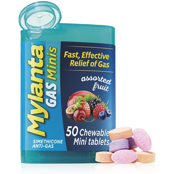 Mylanta Gas Relief Tablets, Gas Minis, Assorted Fruit, 60 Count