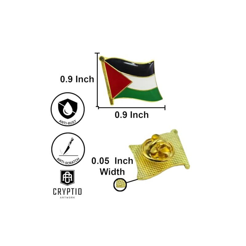 3 Pack Palestine Flag Pins - Metal National Palestinian Flag