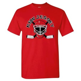 New Jersey Team Mask Men's T-Shirt for Hockey Fans (Red Shirt, L)