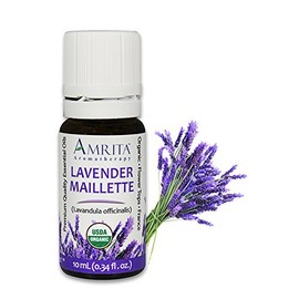 Amrita Aromatherapy Organic Lavender Maillette Essential Oil, 100% Pure Undiluted Lavandula officinalis, Therapeutic Grade, Premium Quality Aromatherapy Oil, Tested & Verified, 60ML
