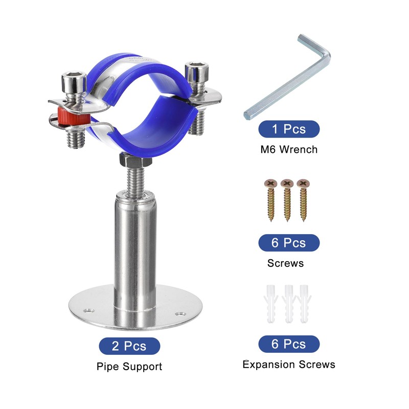 uxcell 2Pcs Stainless Steel Pipe Supports Wall Mount Ceiling Mount