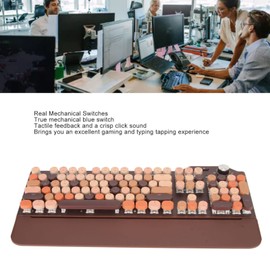Zunate Typewriter Mechanical Gaming Keyboard, 107 Round Keycaps LED Backlit Mechanical Keyboard with Volume Control Knob, Cute Wired Keyboard for Game Office (Coffee)