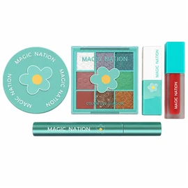 KIADZIE Makeup Set Long Lasting Lipstick Sheer Lip Gloss Water Tint Volume Mascara Loose Powder Waterproof Eyeshadow for Beginners Travel Gift (02-Blue 5pcs Set)