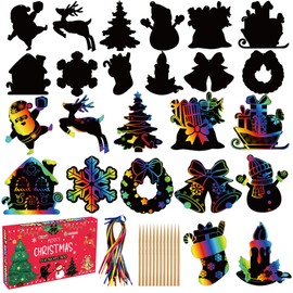 OHOME Stocking Stuffers for Kids - 48 PCS Rainbow Scratch Paper Cards Set | Christmas Gifts Crafts Toys Game for Kids - Christmas Goodie Bag Stuffers - Navidad Xmas Party Favors Decorations Supplies