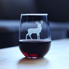 Bevvee Deer Stemless Wine Glass - Cabin Themed Gifts or Rustic Decor for Women and Men - Engraved Silhouette - Large
