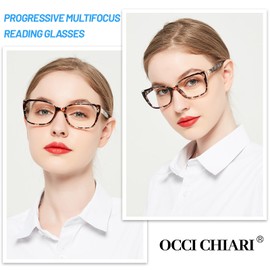OCCI CHIARI Multifocus Reading Glasses 1.5 Blue Light Blocking Progressive Readers for Women 1.0 1.5 2.0 2.5 3.0 3.5(Brown,1.50)