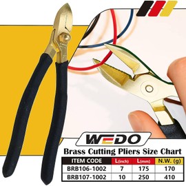 WEDO Brass Diagonal Cutting Pliers 7", Side Cutting Pliers, Side Cutter with Non-Slip Handle, Length 175mm