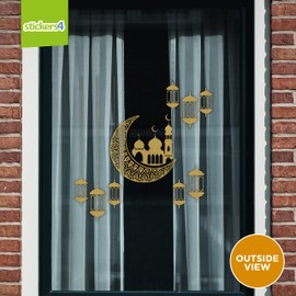 Ramadan Decorations for Home - Ramadan Moon and Ramadan Lantern Window Stickers and Eid Decorations - Re-usable Eid Mubarak Decorations for Glass Windows and Doors