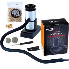 SMEQX PORTABLE SMOKER INFUSER - ELECTRICAL COLD SMOKE GENERATOR FOR COCKTAIL DRINKS AND FOOD, COMPLETE WITH COCKTAIL SMOKER KIT AND PREMIUM WOOD FLAVOR SACHET - IDEAL FOR INDDOR AND OUTDOOR