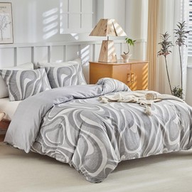 Lekesky Double Duvet Cover Set Grey Bedding Set, Geomoetric Circle Printed Grey Double Duvet Set (1x Duvet Cover, 2x Pillowcase) Soft Microfiber Double Duvet Cover 200x200 cm, Grey