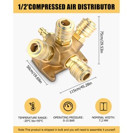 TIDEVAN Compressed Air Distributor Wall Box, Brass Compressed Air Distributor NW 7.2 Air-Soft Quick Coupling Compressed Air 4-Way (4x Quick Coupling + 1x Plug Nipple NW 7.2 G 1/2 Inch) Quick Coupling