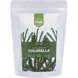 TGB SUPERFOODS Chlorella en Polvo 100% Puro Sin azucar, Eco Friendly y Gluten Free Aporte de Nutrientes, Proteínas, Vitaminas Apto para veganos, vegetarianos y deportistas Contenido 500g