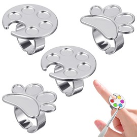 HEALLILY Nail Art Ring Palette Mini Stainless Steel Wearable Mixing Palette for Nail Polish Finger Paint for Manicure and Art Supplies
