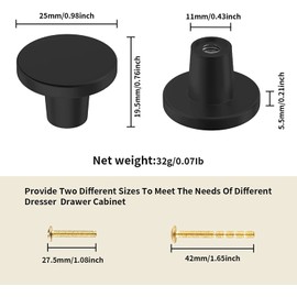 BIGLUFU 12 Pcs Brass Drawer Knobs, Round Black Kitchen Cabinet Knobs, Dresser Handles Pulls for Chest of Drawers with Screws-20x25 mm