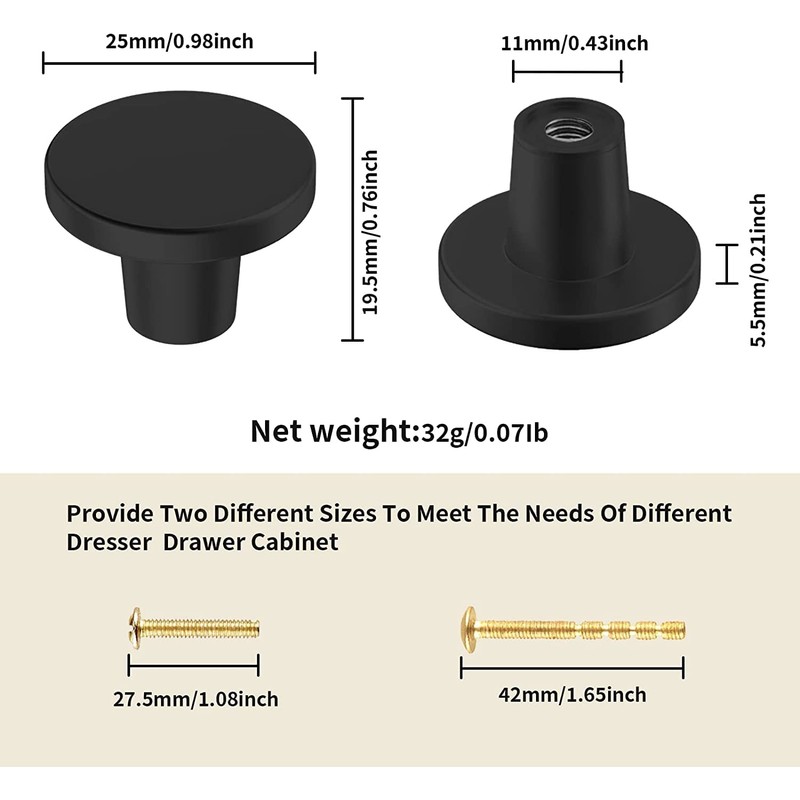 BIGLUFU 12 Pcs Brass Drawer Knobs, Round Black Kitchen Cabinet