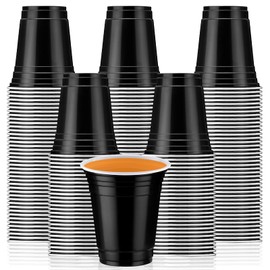 Sabary 100 Pack 12oz Plastic Cups Graduation Cups Heavy Duty Drinking Cups Disposable Cups with Lines Beverage Cups for Camping Barbecues Birthday Party Indoor Outdoor Event Picnic(Black and White)