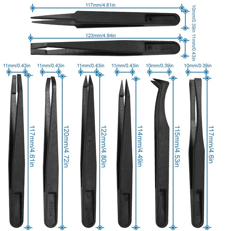 MMOBIEL 8Pcs Anti-static Multifunctional Plastic Precision Tweezers Set, Slant Flat