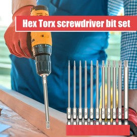 Benaton Torx Long Screwdriver Bit Set, Allen Bit Long 100 mm, Magnetic Torx Long Bit 1/4 Inch, T6-T40 Hexagonal Shaft (2/2.3/2.5/2.7/3.3/3.8/4.4/5/5.5/5.9/6.6 mm)