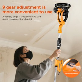 Drywall Sander with Vacuum Dust Collector - 9 Variable Speed 800-2100RPM, Collapsible & Telescoping Handle, Popcorn Ceiling Removal Tool with LED Light for Sanding Wall, Ceiling Removal