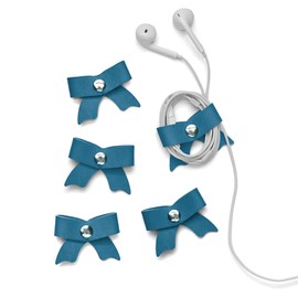 SenseAGE 5 Pack Cord Organizer, Bow Cord Keeper, Cable Organizer USB Holder, Leather Cable Management, Cable Straps, Earphone Winder, Storage Straps for Electronics, Earbuds, Small (Random Blue)