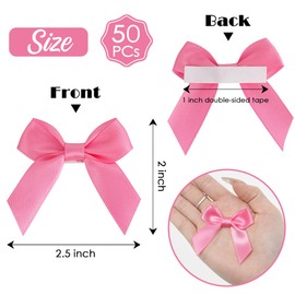 AIMUDI Hot Pink Satin Ribbon Bows 2" Self Adhesive Satin Bows for Gift Wrapping Premade Ribbon Bows with Double-Sided Tape for Making Crafts Baby Shower Birthday Party Wedding Decorations, 50 PCs